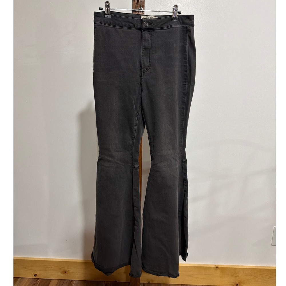 We The Free Free People Just Float On Flare Jeans Washed Black 28 High Rise Bell